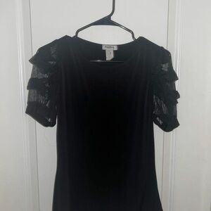 Anthropologie Black Ruffle Sleeve Blouse